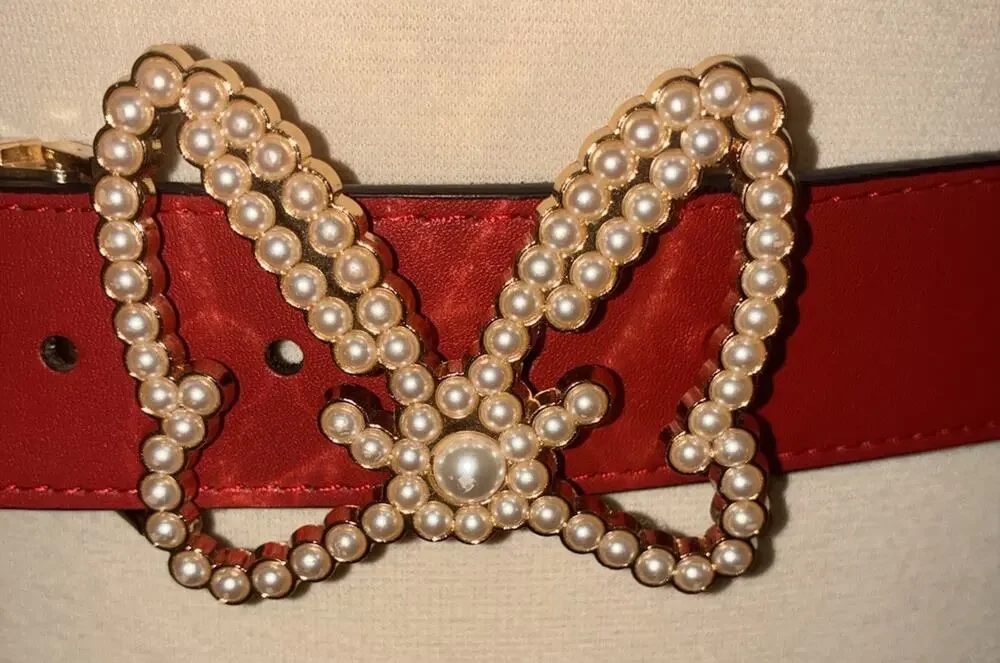 Disney Minnie Mouse Pearl Buckle Red Faux Leather Belt Plus Size 3x